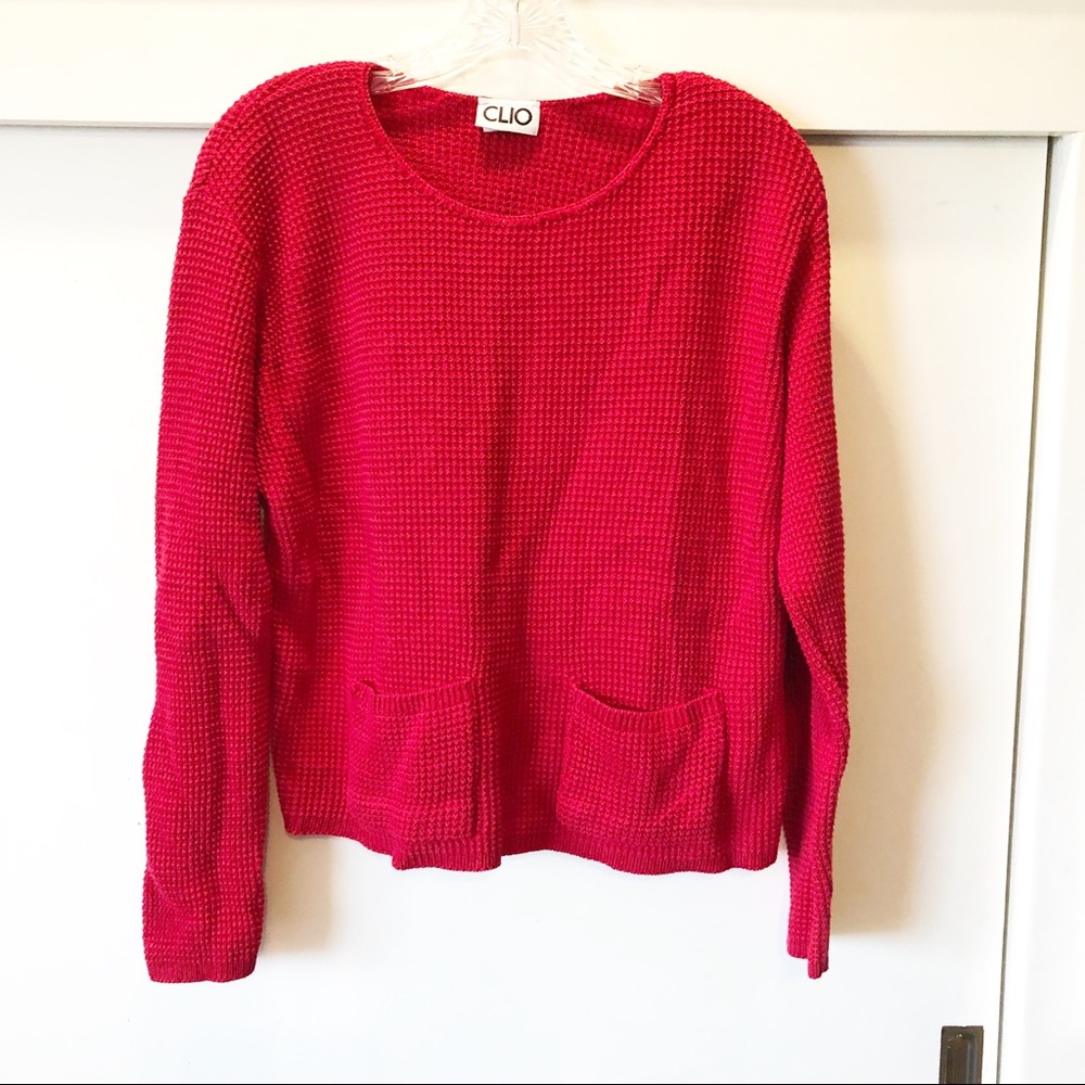 Vintage Clio red double pocket sweater size large